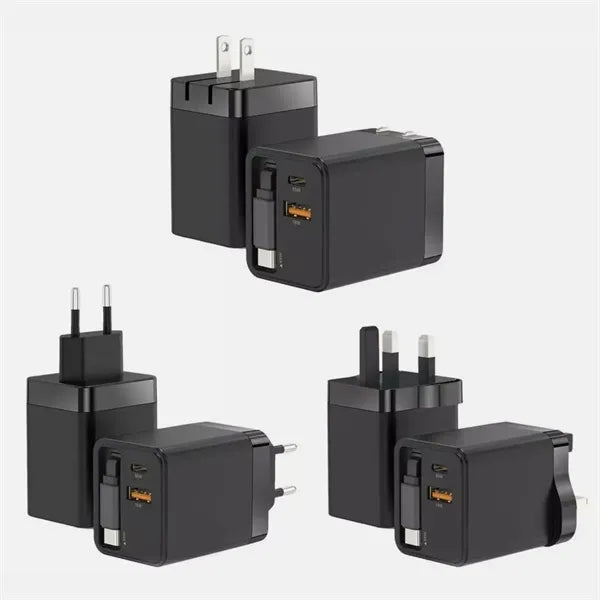 Multi-Port USB Wall Charger with Built-in Cables US Plug