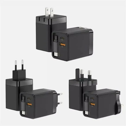 Multi-Port USB Wall Charger with Built-in Cables US Plug