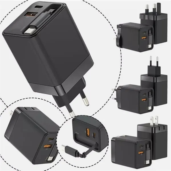 Multi-Port USB Wall Charger with Built-in Cables US Plug