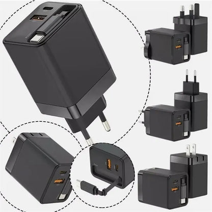 Multi-Port USB Wall Charger with Built-in Cables US Plug