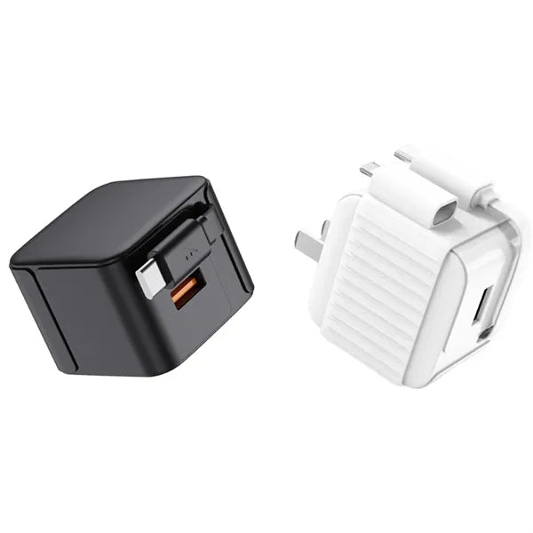 Dual-Port Retractable Fast Charger with Built-in Cable