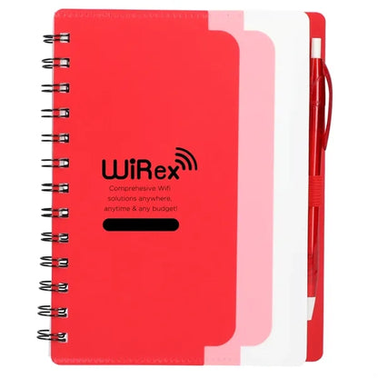 5" x 7" Recycled Dual Pocket Spiral Notebook w Pen