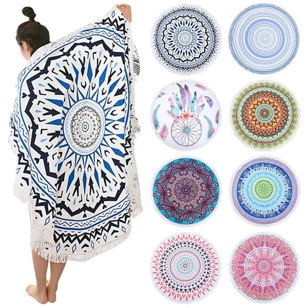 Full Color Microfiber Round Beach Blanket - Ocean