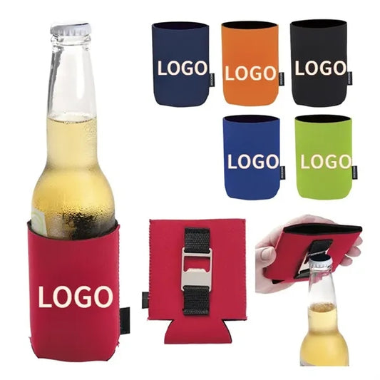 Beer can cooler sleeve with a bottle opener