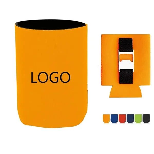 Beer can cooler sleeve with a bottle opener