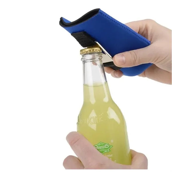 Beer can cooler sleeve with a bottle opener