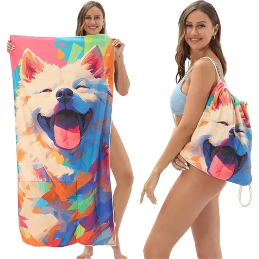 Foldable Beach Towel with Storage Pocket