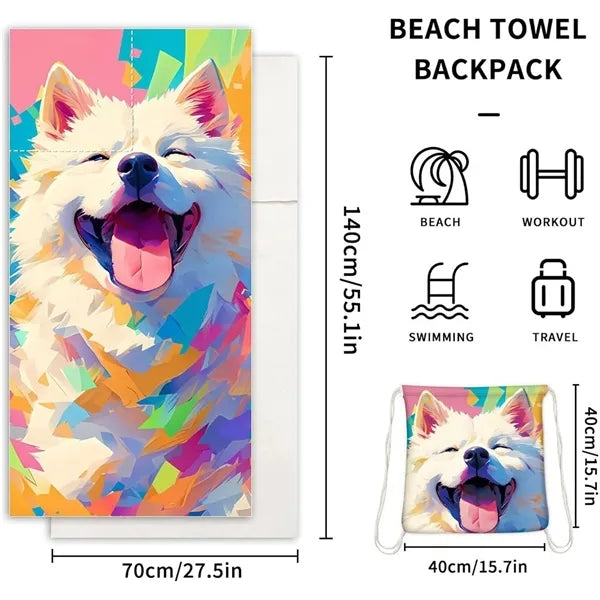 Foldable Beach Towel with Storage Pocket