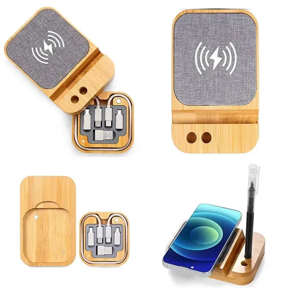 Bamboo 15W Wireless Charger 6 in 1 Multi Cable Set