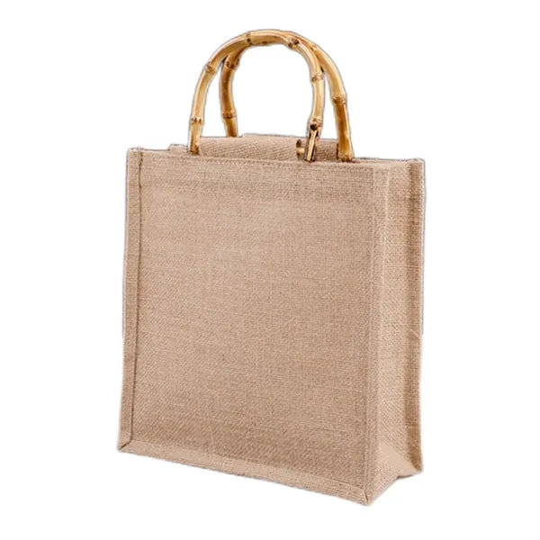 Jute Tote Bag With Bamboo Handle