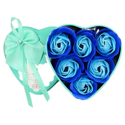 6Pcs Heart-Shaped Soap Flowers Tin Box