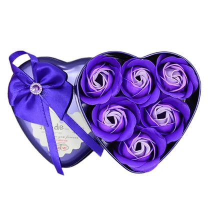 6Pcs Heart-Shaped Soap Flowers Tin Box