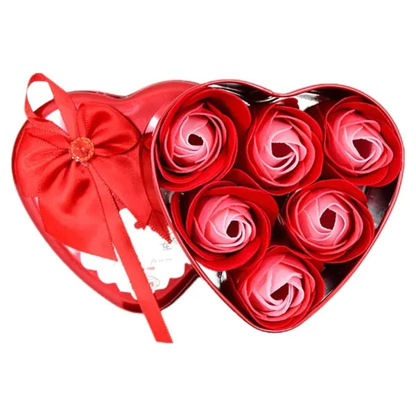 6Pcs Heart-Shaped Soap Flowers Tin Box