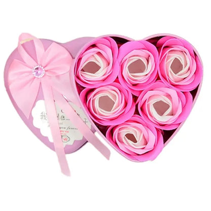 6Pcs Heart-Shaped Soap Flowers Tin Box