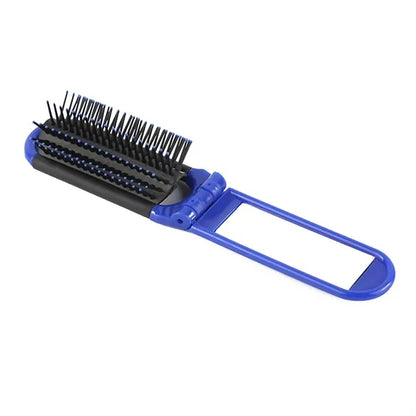 Foldable Hair Brush w/ Compact Mirror