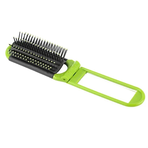 Foldable Hair Brush w/ Compact Mirror