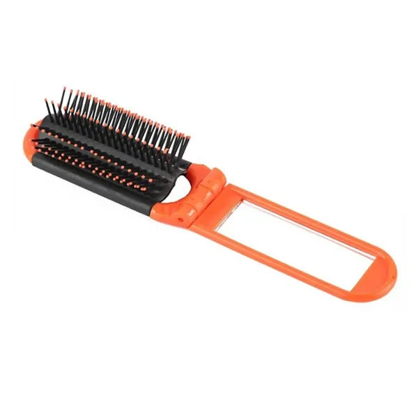 Foldable Hair Brush w/ Compact Mirror