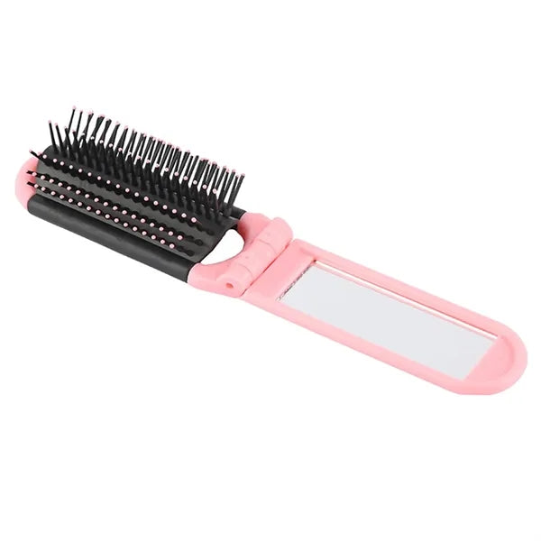 Foldable Hair Brush w/ Compact Mirror