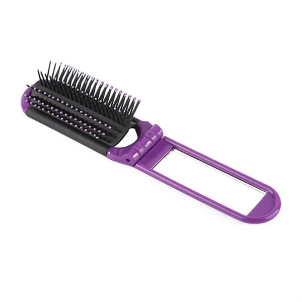 Foldable Hair Brush w/ Compact Mirror