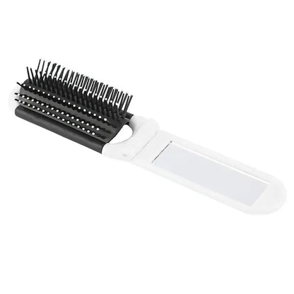 Foldable Hair Brush w/ Compact Mirror