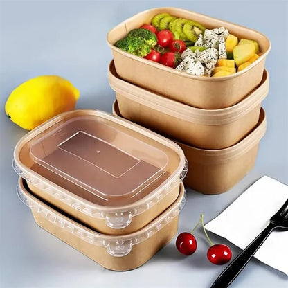Disposable Square Kraft Paper Lunch Box With Lid