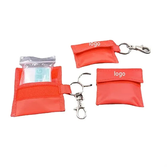 CPR Face Shield & PVC gloves  Nylon Pouch W/Keychain