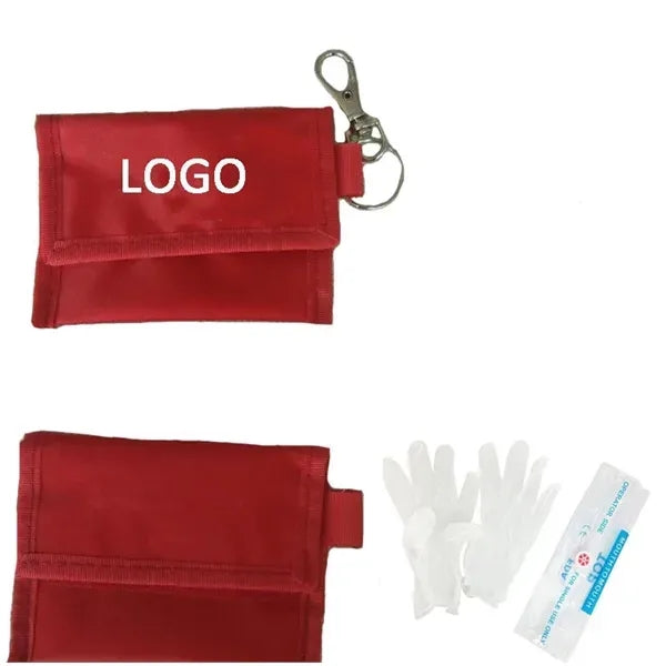 CPR Face Shield & PVC gloves  Nylon Pouch W/Keychain