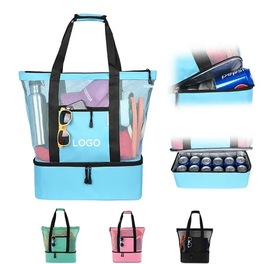 3-in-1 Mesh Beach Tote Bag with Cooler Compartment Insulated