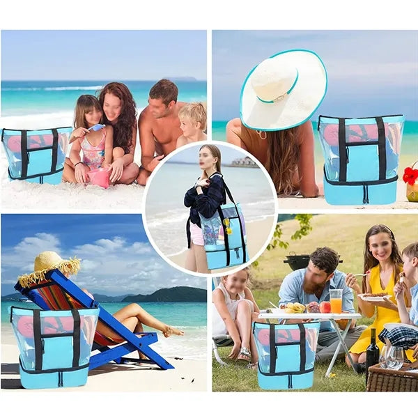 3-in-1 Mesh Beach Tote Bag with Cooler Compartment Insulated