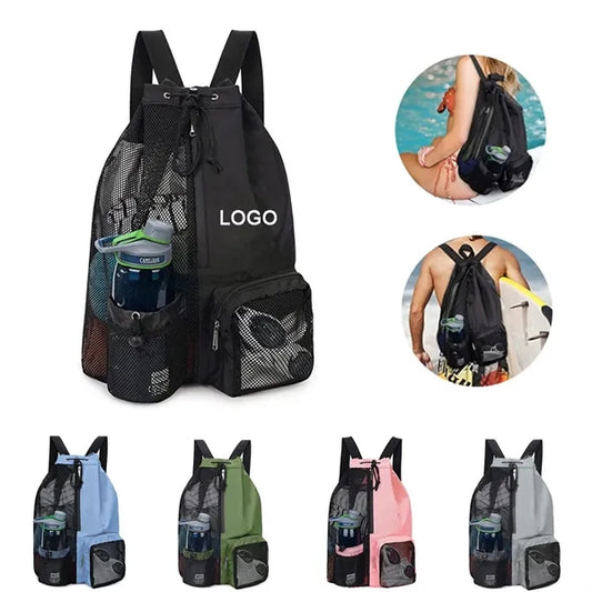 Swim Bag Mesh Drawstring Backpack with Wet Pocket for Swimmi