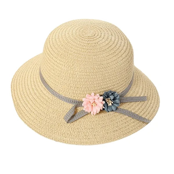 Girls'Flower Sun Protective Straw Hat