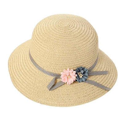 Girls'Flower Sun Protective Straw Hat