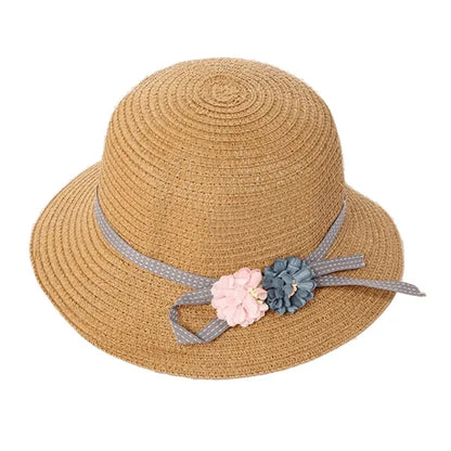 Girls'Flower Sun Protective Straw Hat