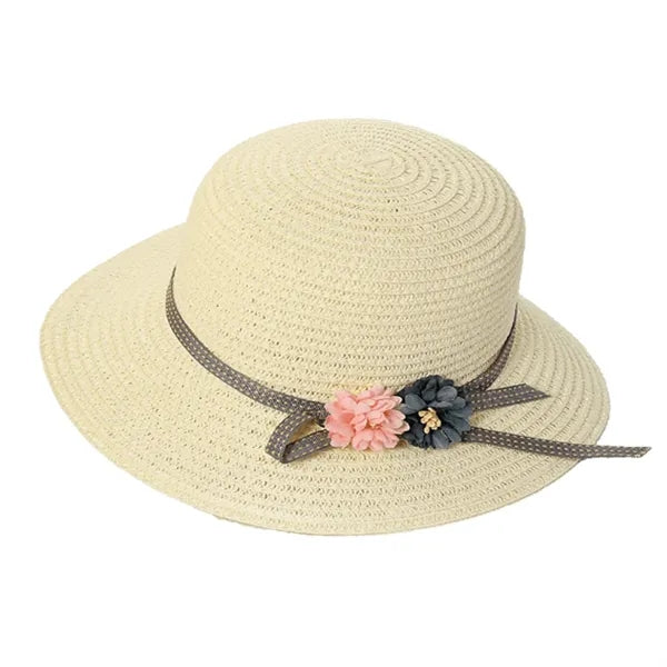 Girls'Flower Sun Protective Straw Hat