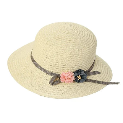 Girls'Flower Sun Protective Straw Hat