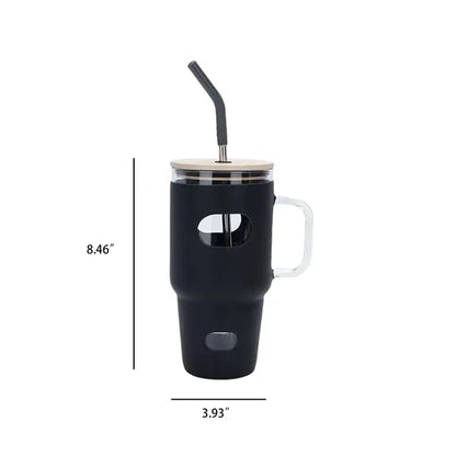32oz Glass Straw Tumbler With Silicone Sleeve And Bamboo Lid