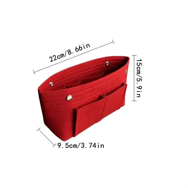 Insert Multi Pocket Purse Felt Makeup Bag Black Organizer
