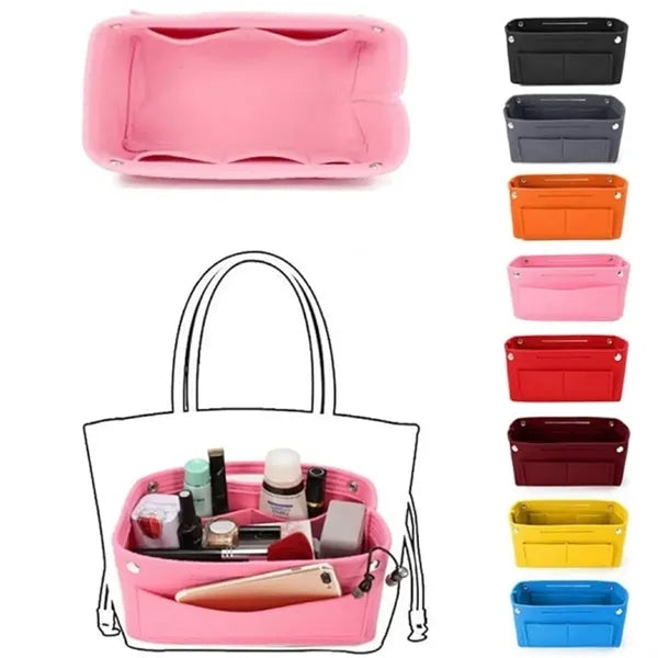 Insert Multi Pocket Purse Felt Makeup Bag Black Organizer