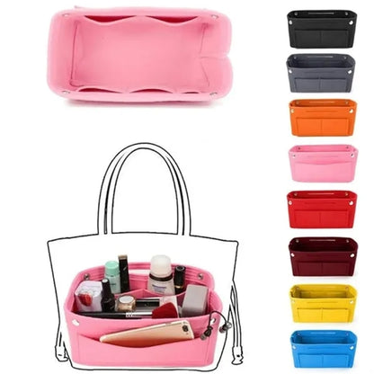 Insert Multi Pocket Purse Felt Makeup Bag Black Organizer