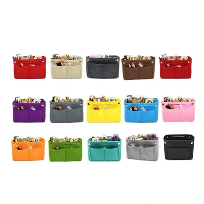 Insert Multi Pocket Purse Felt Makeup Bag Black Organizer
