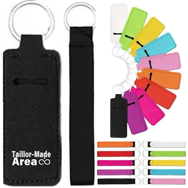 Lipstick Chapstick Holder Lip Balm Pouch Black Keychain