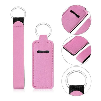 Lipstick Chapstick Holder Lip Balm Pouch Black Keychain
