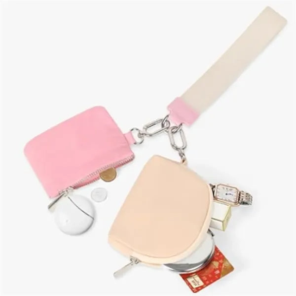 Mini Zip Dual Pouch Keychain Wallet