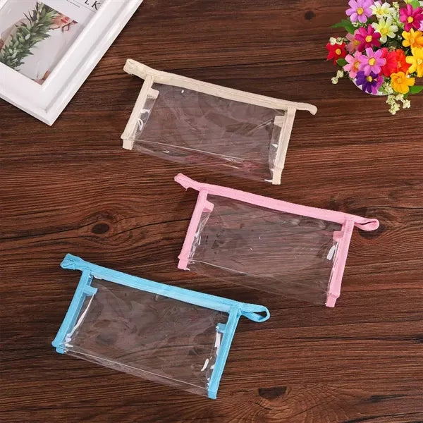 Transparent PVC Cosmetic Bag With Zipper And Color Trim - Black Plastic