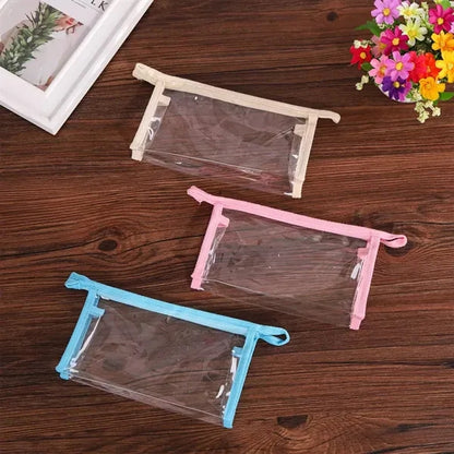 Transparent PVC Cosmetic Bag With Zipper And Color Trim - Black Plastic