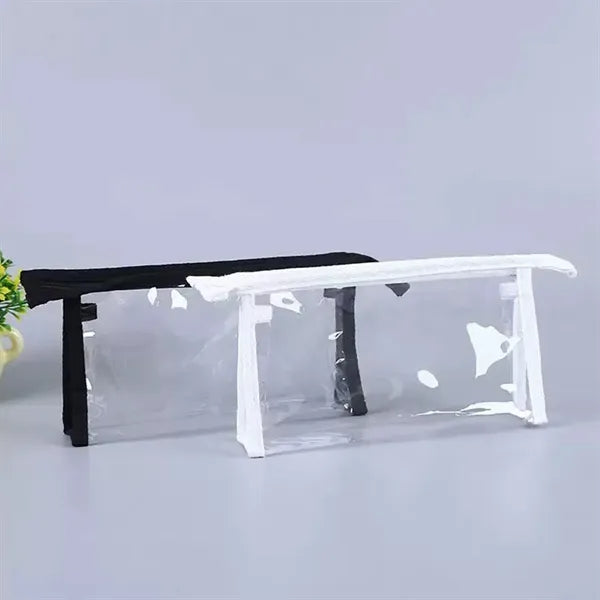 Transparent PVC Cosmetic Bag With Zipper And Color Trim