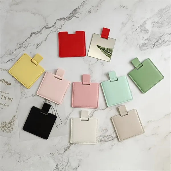 Compact Stainless Steel Makeup Mirror with PU Leather Case