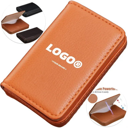 PU Leather Business Card Holder Organizer With Flap Cover