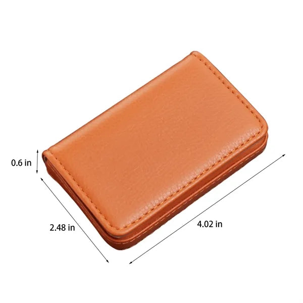 PU Leather Business Card Holder Organizer With Flap Cover