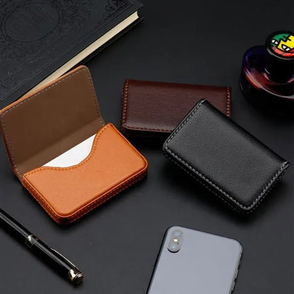 PU Leather Business Card Holder Organizer With Flap Cover